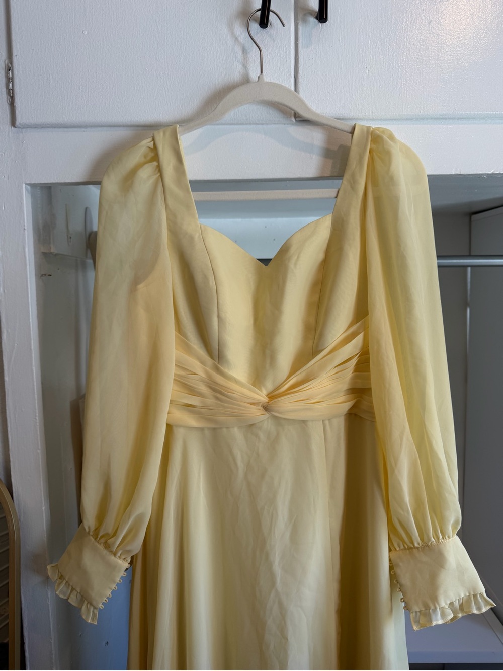 JJs House Pale Yellow Long Sleeve Sweetheart Gown